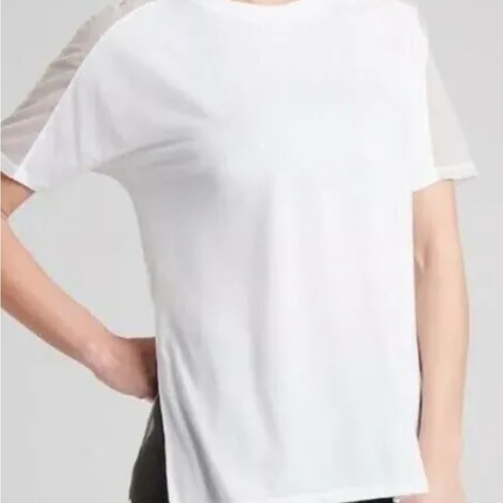 Athleta wanderlust mesh shoulder tee shirt white casual short sleeve t-shirt XS